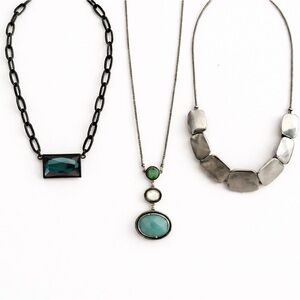 Lia Sophia Necklace 3 Bundle Set | Statement Pendants + Silver Tone Modern